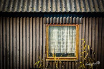 Alte Wellblechgarage mit Fenster auf Pellworm.